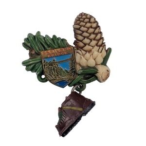 Vintage Celluloid Hiking Pin Collectible Souvenir Brooch Capilano Bridge